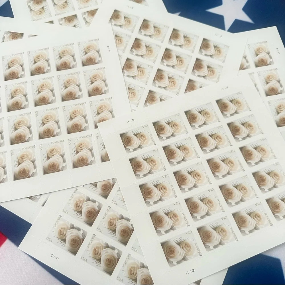 Set of 200 white roses unused wedding stamps